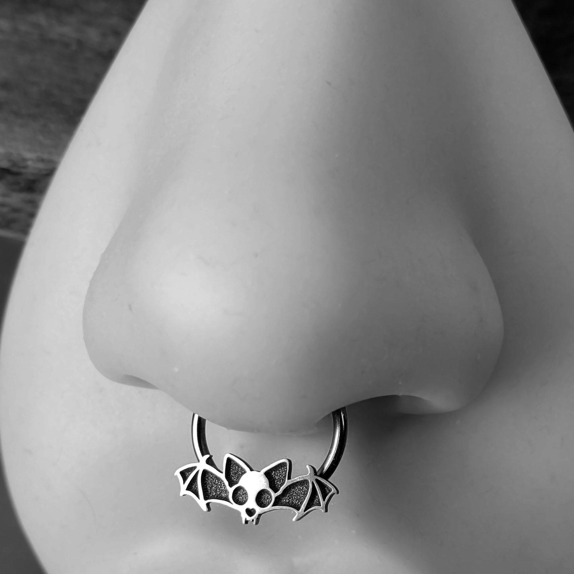 Cat Skull with Wings Captive Bead Ring - Metal Lotus