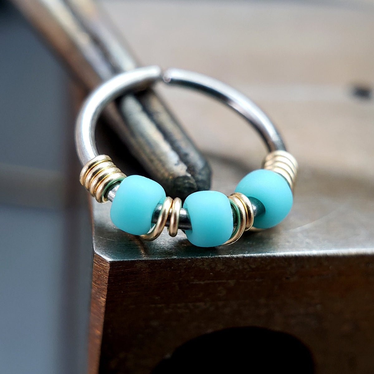 Gilded - Turquoise Blue Nose Ring Hoop - Metal Lotus