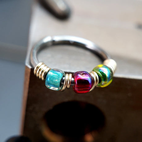 Mermaid Tears - Teal, Green & Red Nose Ring Hoop - Metal Lotus