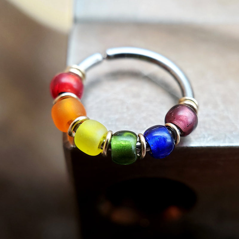 Rainbow Beaded Nose Ring Hoop - Metal Lotus