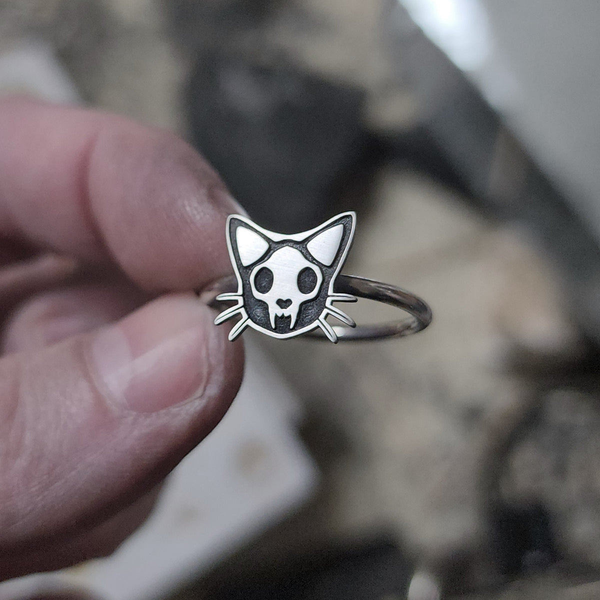 Skull Cat Ring - Metal Lotus