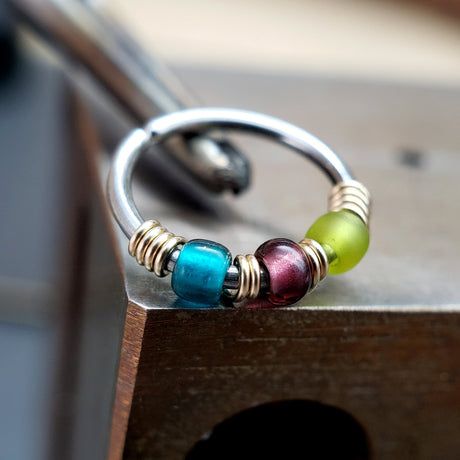 Wizard's Hat - Teal, Purple & Green Nose Ring Hoop - Metal Lotus